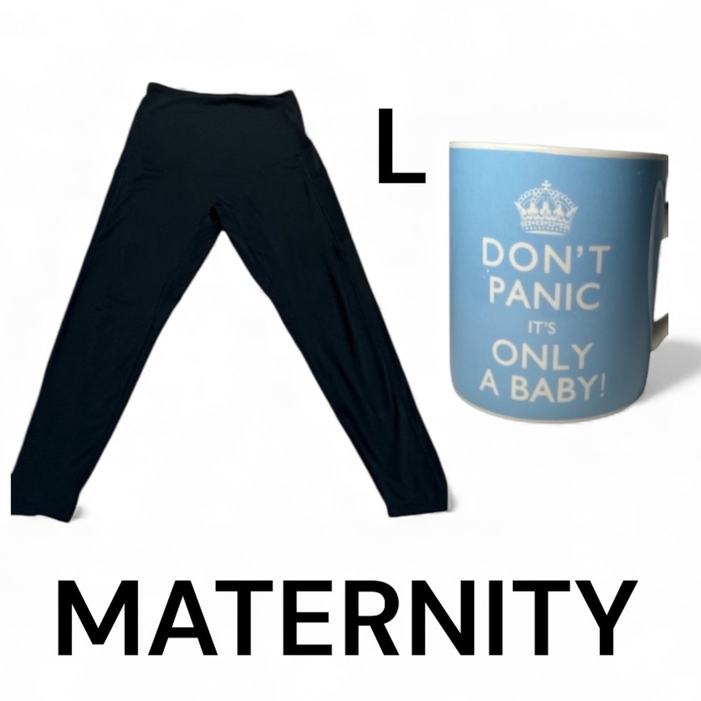 ENERFUL Maternity Leggings Size Large Black 2 Side Cell Phone Pockets